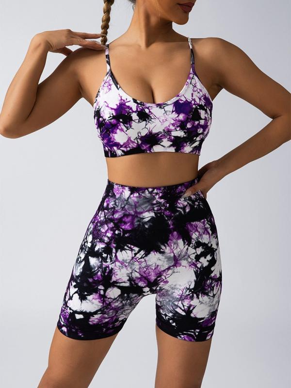 ヨガウェア レディース 上下セット ブラトップ スポーツブラ 短パン ショーツ 接触冷感 無縫製 シームレス 2点セット 提臀 ランニング フィットネス バイカラー