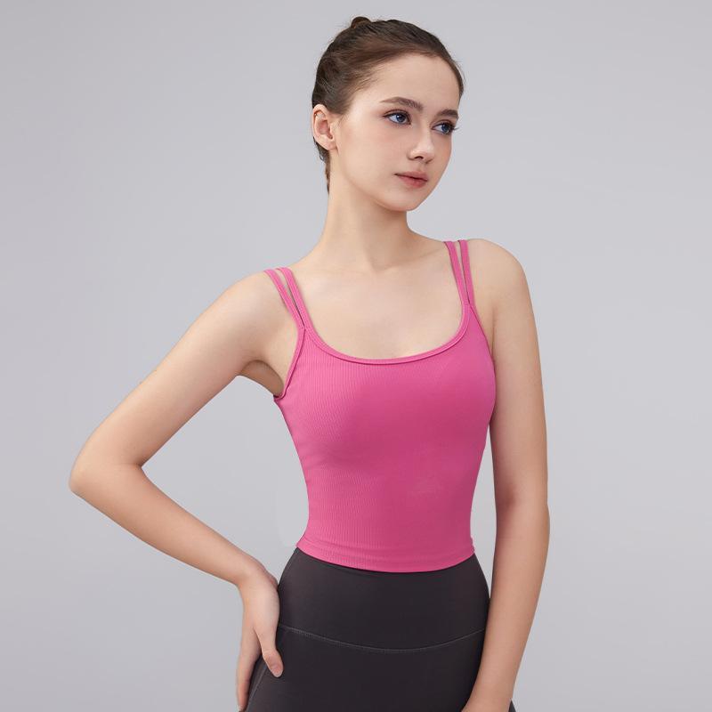 タンクトップ レディース スポーツブラ カップ付き 極細ストラップ 中強度 ヨガ 春夏(4.0)