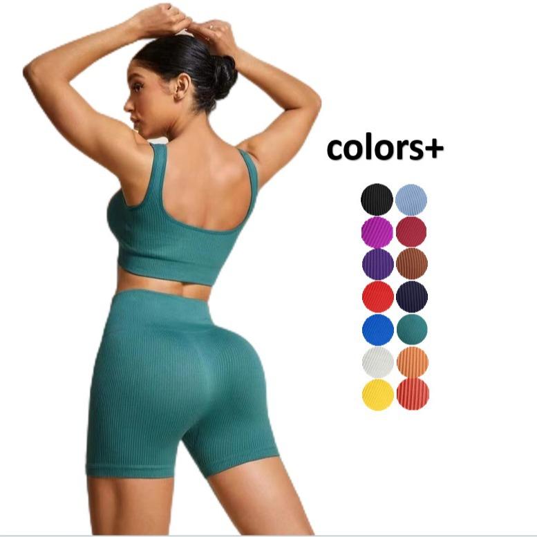 ヨガウェア レディース 上下セット スポーツブラ レギンス シームレス 伸縮性 防震 アウトドア フィットネス トレーニング ウェア2