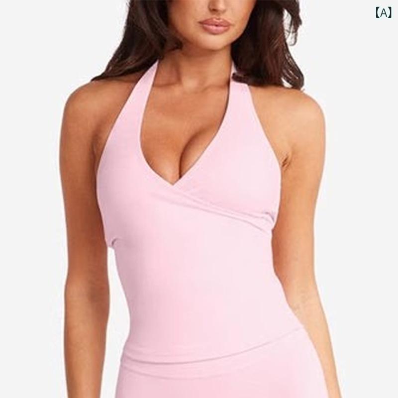 ヨガ トップス レディース ノースリーブ Vネック クロスデザイン 速乾 スポーツ ウェア フィットネス トレーニング 美背