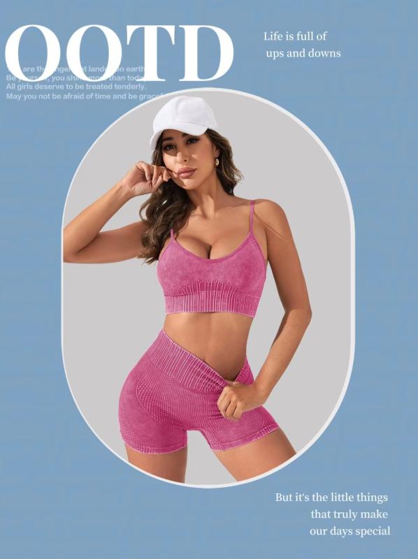 ヨガウェア レディース 上下セット シームレス スポブラ スポーツブラ ハイウエスト ショートパンツ 磨き加工 美背 接触冷感 吸湿速乾 トレーニング ランニング ジム2