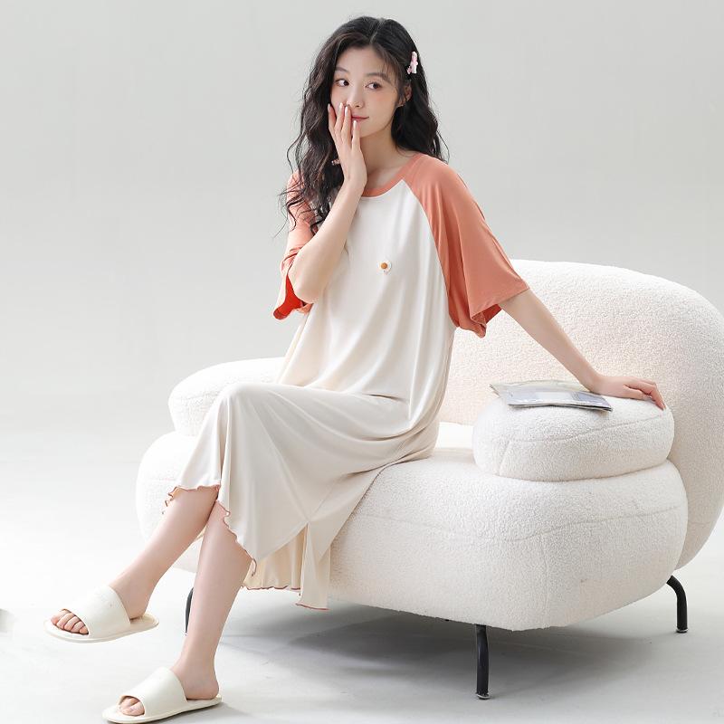 ワンピース レディース 大きいサイズ 接触冷感 モダール 半袖 ラウンドネック 部屋着 マタニティ