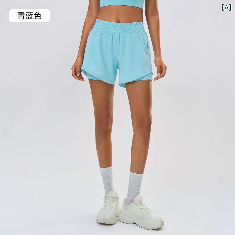 ショートパンツ レディース 高腰 スポーツ トレーニング ヨガ ウェア 接触冷感 吸湿速乾 2枚重ね ランニング ジム ホットパンツ