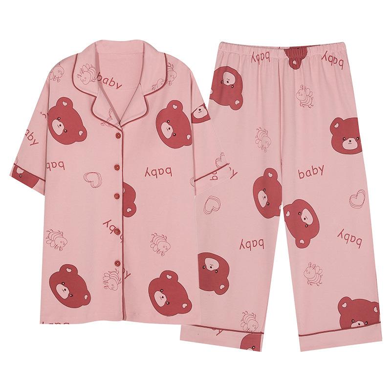 パジャマ レディース 半袖 5分丈パンツ 上下セット 純綿 胸パッド付き 前開き ルームウェア 婦人服 かわいい 春夏 部屋着2
