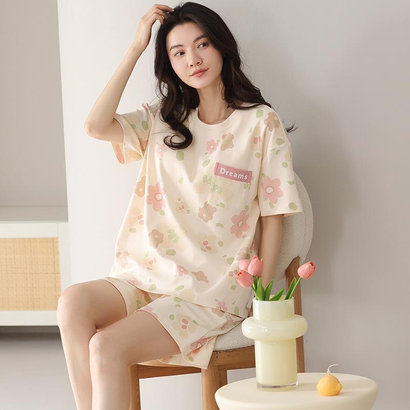 パジャマ レディース 夏 半袖 短パン 綿 薄手 通気性 ルームウェア 上下セット 胸パッド付き 部屋着 婦人 女性用
