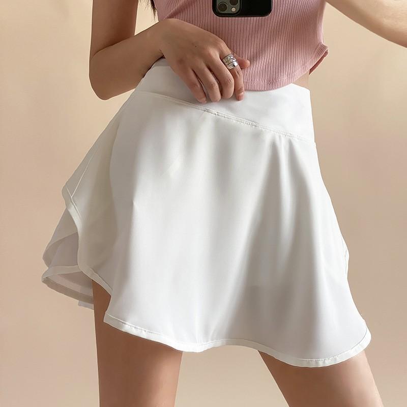 スカート レディース スポーツ インナーパンツ付き 薄手 速乾 ランニング 短パン 膝上 伸縮性 ヨガ テニス ゴルフ 高腰 ハイウエスト 部屋着 ルームウェア