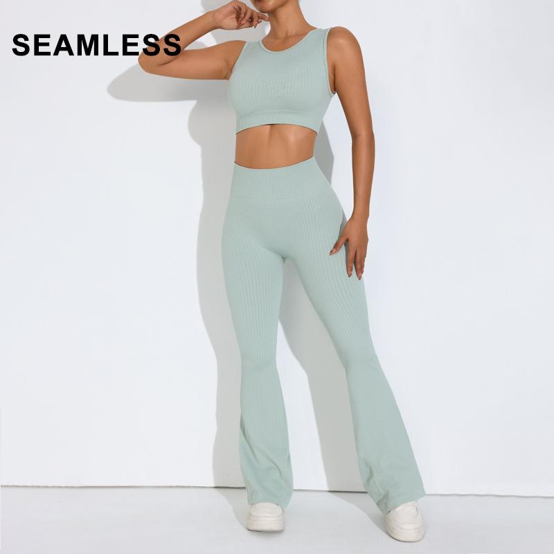 ヨガウェア レディース 上下セット リブニット へそ出し トップス ＆ ヨガパンツ スタイルアップ 腹押さえ 伸縮性 スポーツウェア アウトドア(4.0)