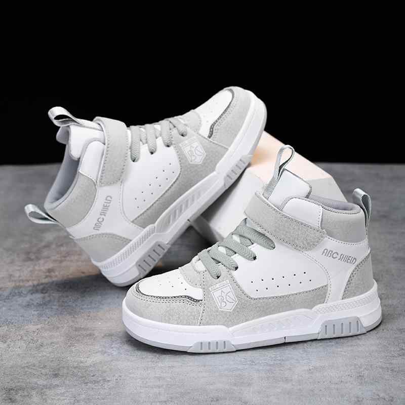 靴 キッズ 子供 皮革 防滑 スニーカー 高帮 女の子 ミドル キッズ 白靴 運動靴 滑り止め