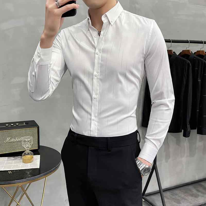 Short Sleeves （Shape Holding） - シャツ メンズ 男性用 長袖 春秋 韓国風 スタイリッシュ 細身 ノーアイロン 形態安定 カジュアル