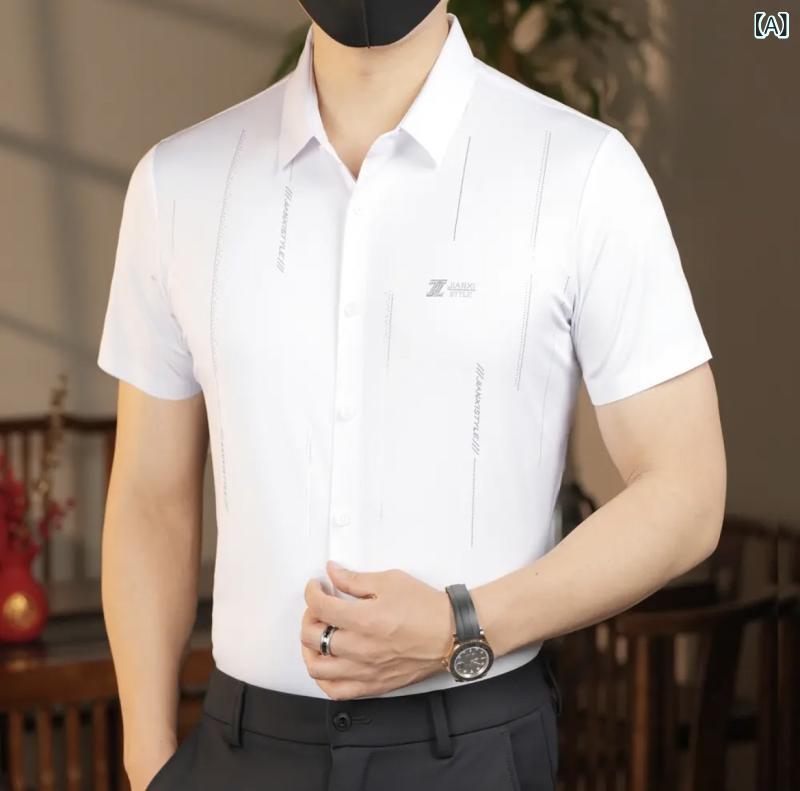 シャツ メンズ 男性用 半袖シャツ ビジネスカジュアル トップス 無地 抗シワ 形態安定 ストレッチ 濮院男装2