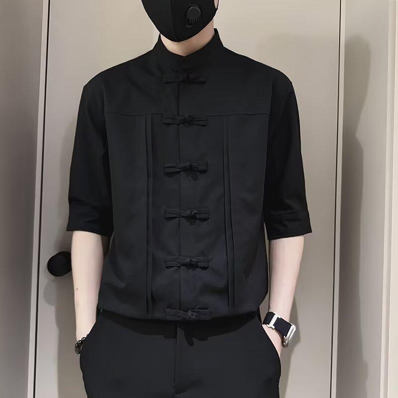 Rakuten - シャツ メンズ 半袖 新 中華風 チャイナ風 唐装 漢服 夏 立ち襟 シャツ トップス 涼しい 通気性