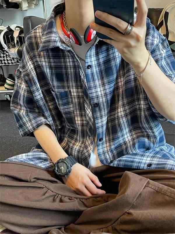 シャツ メンズ 男性用 半袖シャツ 日本風 レトロ ゆったり リラックス フィット 五分袖 トップス アメリカン ストリート カジュアル 高見え 羽織り
