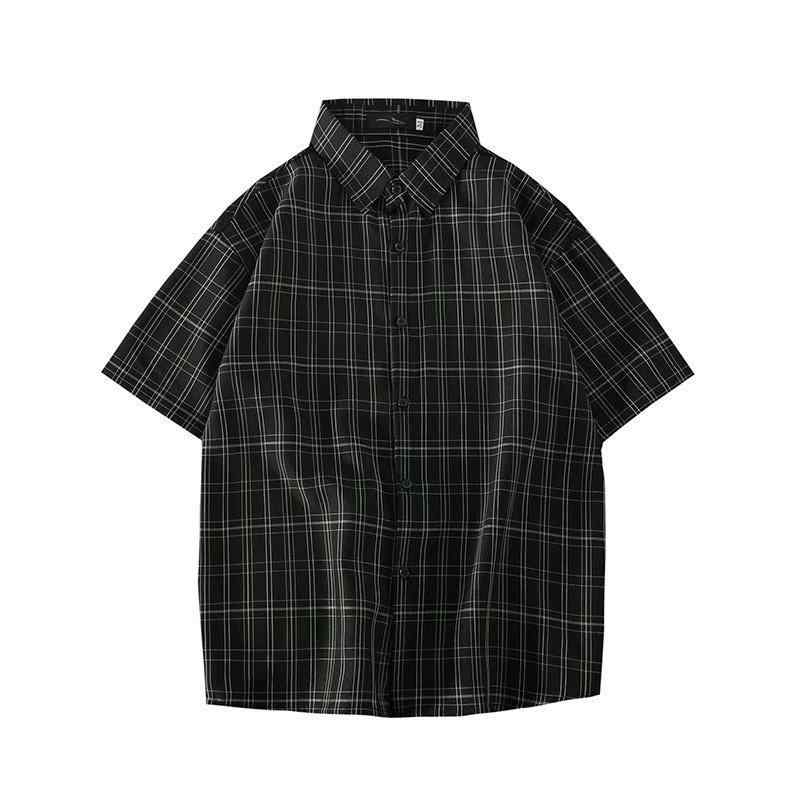 Long-Sleeve （Shape Holding） - シャツ メンズ 半袖 格子柄 トップス 韓国 ゆったり カジュアルシャツ 春夏 羽織り ライトアウター 男性用 普段使い