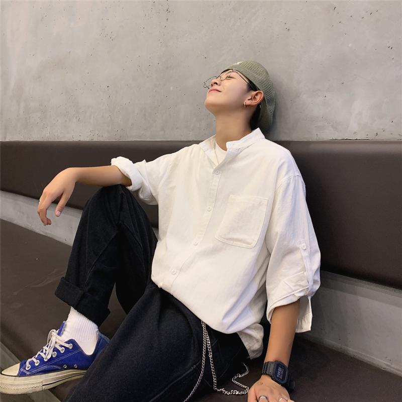 シャツ メンズ 男性用 半袖 スリムタイプ 無地 カジュアル トップス 春夏 韓国