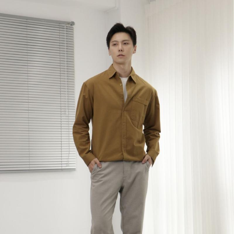 シャツ メンズ 男性用 長袖 全綿 コットン ベーシック カジュアル 紳士服 トップス 春秋 無地 胸ポケット
