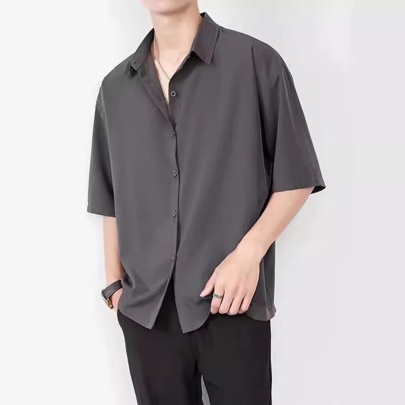 シャツ 男性用 薄手 ゆったり 接触冷感 接触冷感シャツ 半袖 黒 ブラック ドロップショルダー イージーケア カジュアル 春夏