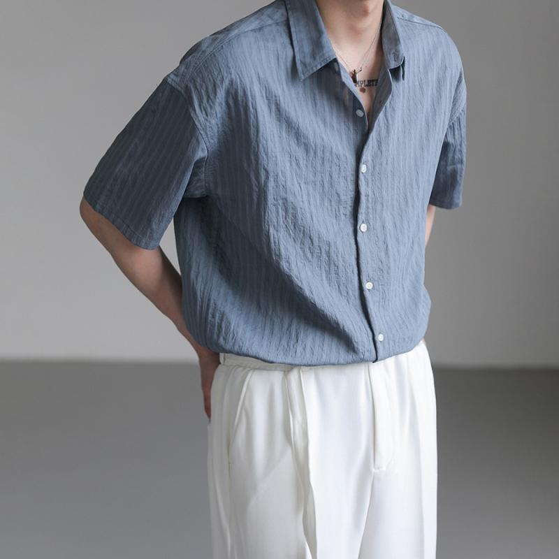 乐天商城 - シャツ メンズ 男性用 半袖 無地 とろみ感 落ち感 五分袖 中袖 トップス 羽織り