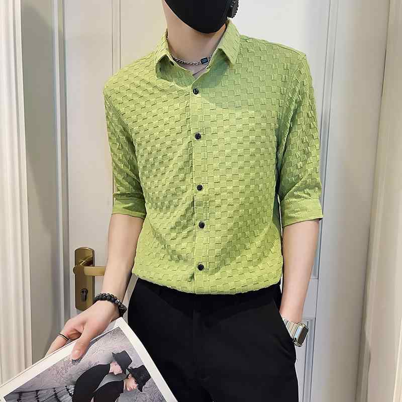 樂天商城 - シャツ メンズ 男性用 接触冷感 トップス 半袖シャツ スリムフィット カジュアルシャツ 夏物 夏 普段使い
