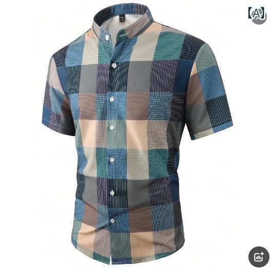 シャツ 男性用 半袖 トップス カジュアルスタイル 3Dプリント チェック柄 普段使い