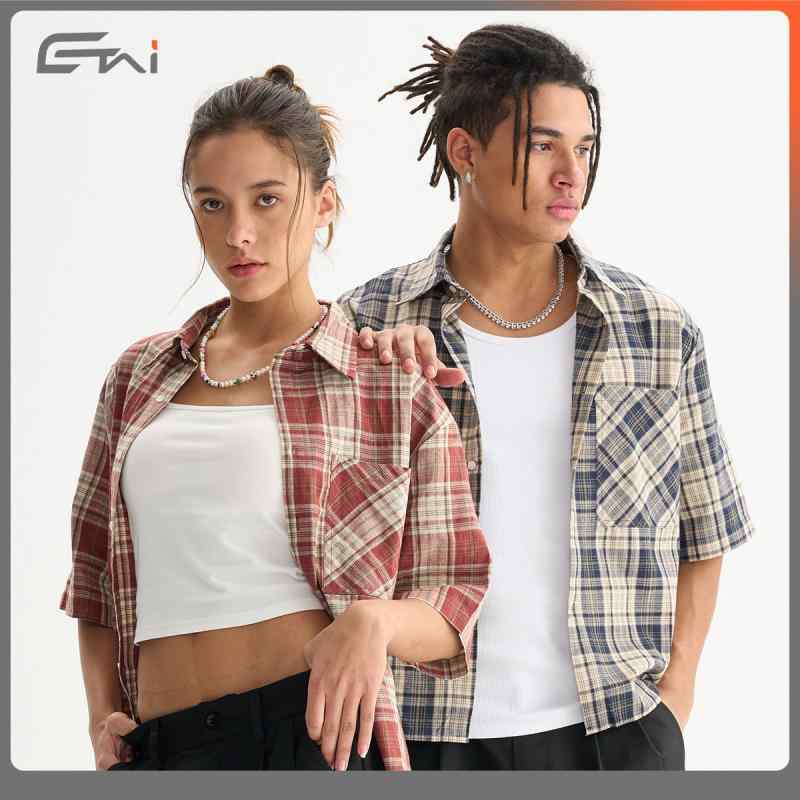 シャツ 男性用 ペア カジュアル ボックスシルエット 格子柄 半袖 普段使い トップス2