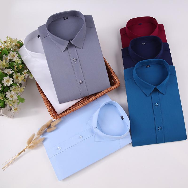 シャツ メンズ 男性用 半袖 白シャツ 工作服 弹力 免烫 無地 竹繊維 トップス