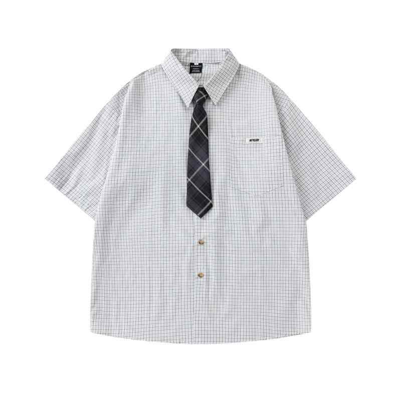 シャツ メンズ 半袖 レトロ 格子柄 襟付き ルーズ カジュアル アメカジ 春夏