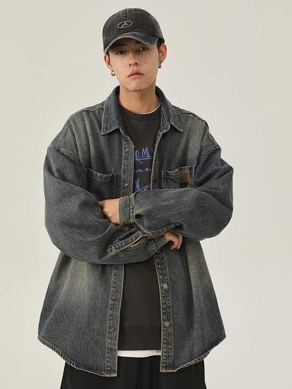 シャツ 男性用 デニムシャツ 長袖シャツ ワークシャツ カジュアルシャツ 宽松 春秋