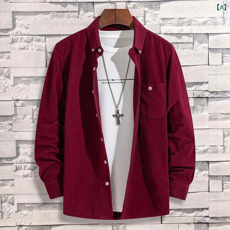 シャツ 男性用 中若者 コーデュロイ 快適 普段使い ゆったり 大きいサイズ 長袖