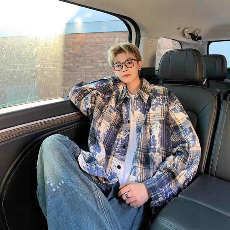 シャツ メンズ 男性用 長袖 春秋 アウター チェック柄 絞り染め デザイン 豪華感 アメカジ cleanfit 普段使い
