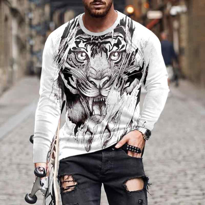 Tシャツ メンズ 男性用 トップス 長袖 3Dプリント ゆったりサイズ 丸首 普段使い