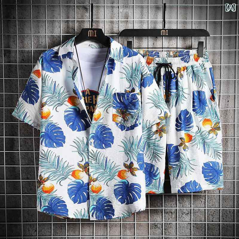 シャツ メンズ 男性用 セットアップ アロハシャツ 半袖シャツ ショーツ 2点セット 部屋着 普段使い リゾート ウェア カジュアル 花柄 通気性