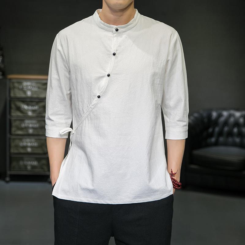 シャツ メンズ 男性用 新中式 トップス 七分袖 春夏 接触冷感 吸湿速乾 普段使い