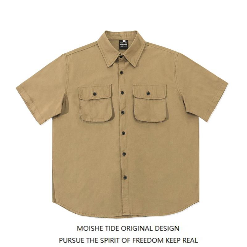 シャツ ユニセックス ヴィンテージ ワーク 半袖 ルーズフィット ヒップホップ 無地 トップス