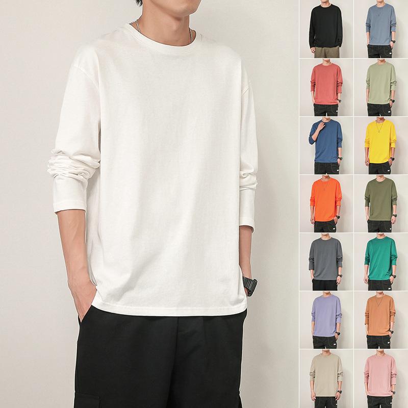 Tシャツ メンズ 男性用 春秋 無地 トップス インナー 長袖 宽松 シンプル カジュアル・スタイル: ベーシック・主な素材: 綿80%・柄: 無地・ネックライン: 襟なし・袖丈: 長袖・袖のタイプ: レギュラー・フィット: ゆったり・・色: ホワイト, レッド, ブラック, イエロー, ライトコーヒー, アプリコット, オレンジレッド, グレーブルー, ライトグリーン, ダークピンク, アーミーグリーン, ストーングレー, ターコイズグリーン, ダークグレー, ダークブルー, ライトパープル・サイズ: M, L, XL, XXL, XXXL, XXXXL, 5XL・重さ: 180g-250g・対象年齢: 成人・対象性別: メンズ・カテゴリ: Tシャツ