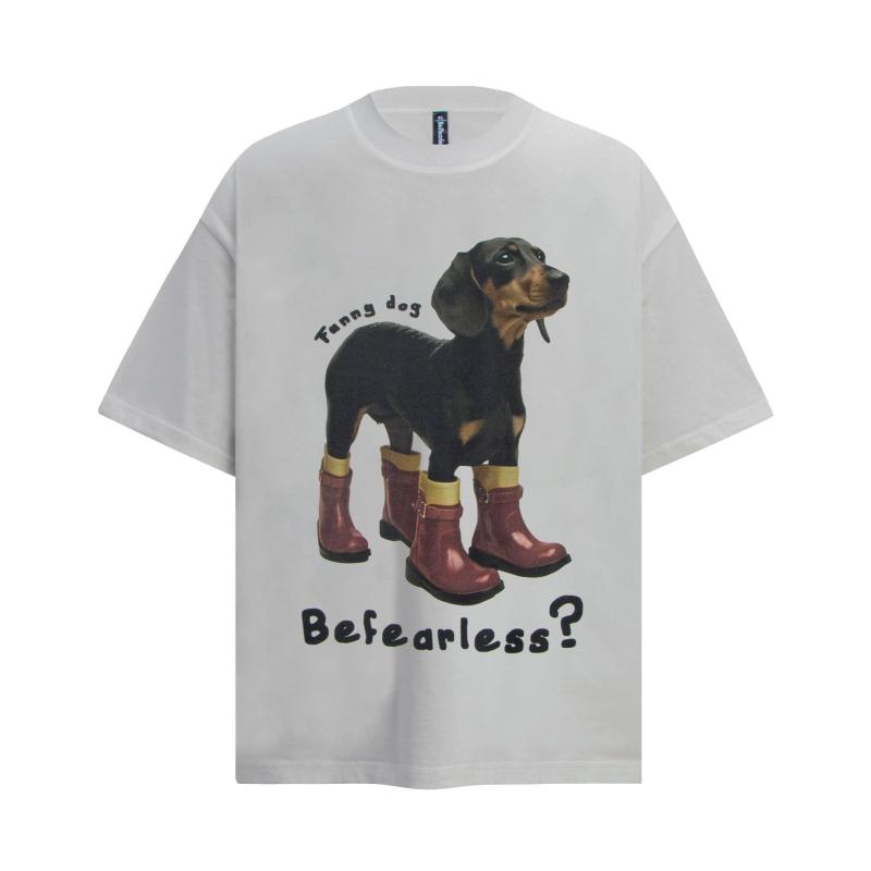 Tシャツ 男性用 ドッグプリント トップス 半袖 カットソー 丸首 ゆったり 豪華感 ストリート アメカジ