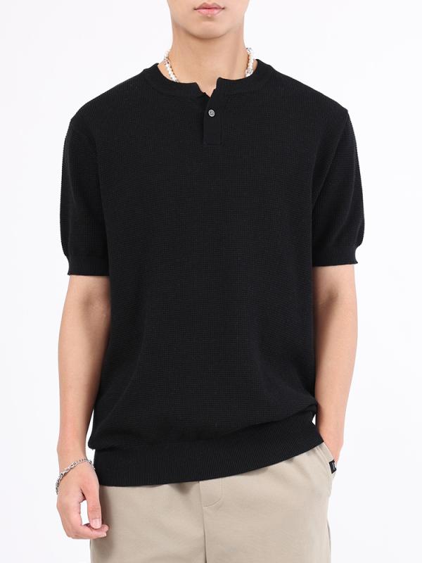 Tシャツ メンズ 男性用 ヘンリーネック ニット 接触冷感 半袖 トップス 豪華感 カットソー インナー 軽量