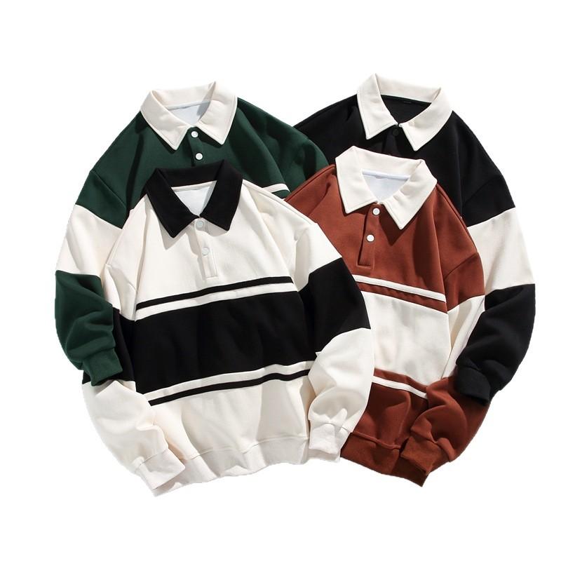 スウェット メンズ 配色 切り替え ポロシャツ風 ゆったり 長袖 トップス 男性用 普段使い 部屋着 アウトドア