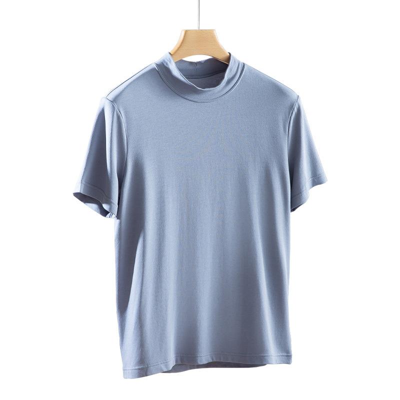 Tシャツ メンズ 男性用 半袖 モダール 混紡 小 високий горловина トップス 秋冬 インナー 伸縮性