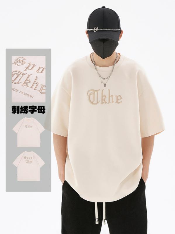 Rakuten - Tシャツ 男性用 半袖 ラウンドネック ビッグシルエット ゆったり 鹿の子風 厚手 無地 普段使い 大きいサイズ