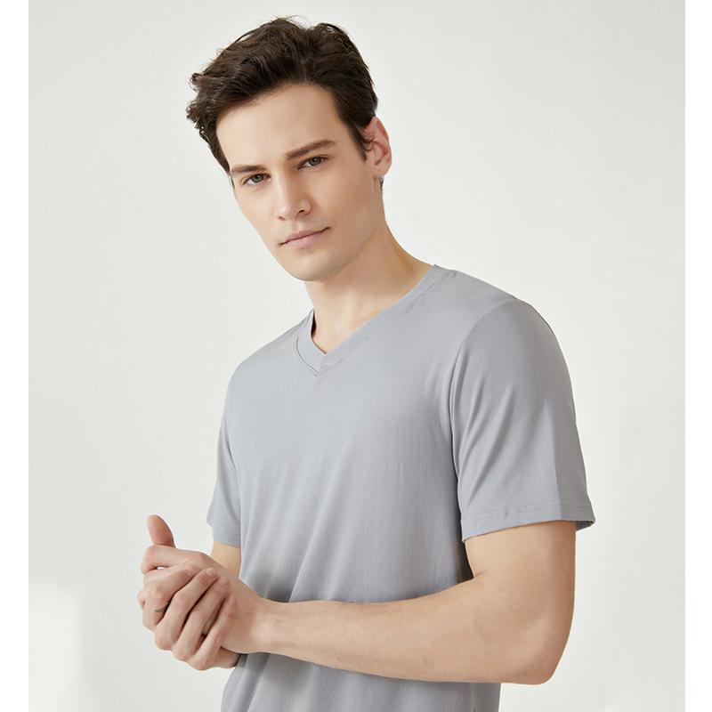 Men's Clothing - Tシャツ メンズ 男性用 半袖 Vネック 3枚セット 黒 白 グレー 再生繊維 接触冷感 無地 雲柄 カジュアル トップス 普段使い 部屋着