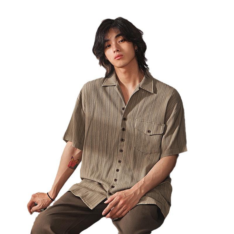 Long-Sleeve （Shape Holding） - シャツ メンズ 男性用 レトロ 半袖 トップス カジュアル ゆったり 薄手
