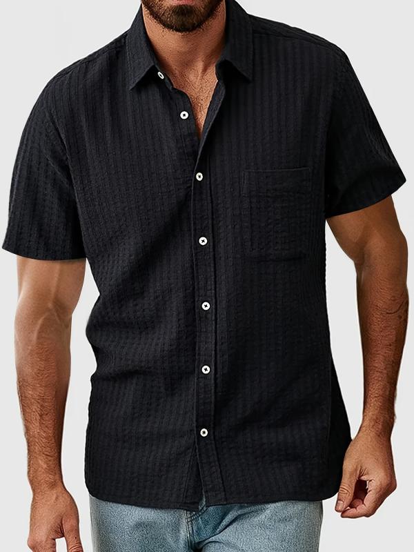 シャツ メンズ 男性用 半袖 織り柄 伸縮性 ゆったり リラックス しわ加工 ポケット付き カジュアル トップス 普段使い