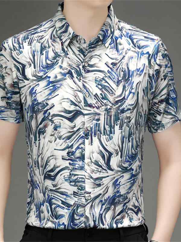 シャツ 男性用 半袖 アロハシャツ リゾート 海 ビーチ アマゾン 製 トップス 柄物 インクジェットプリント