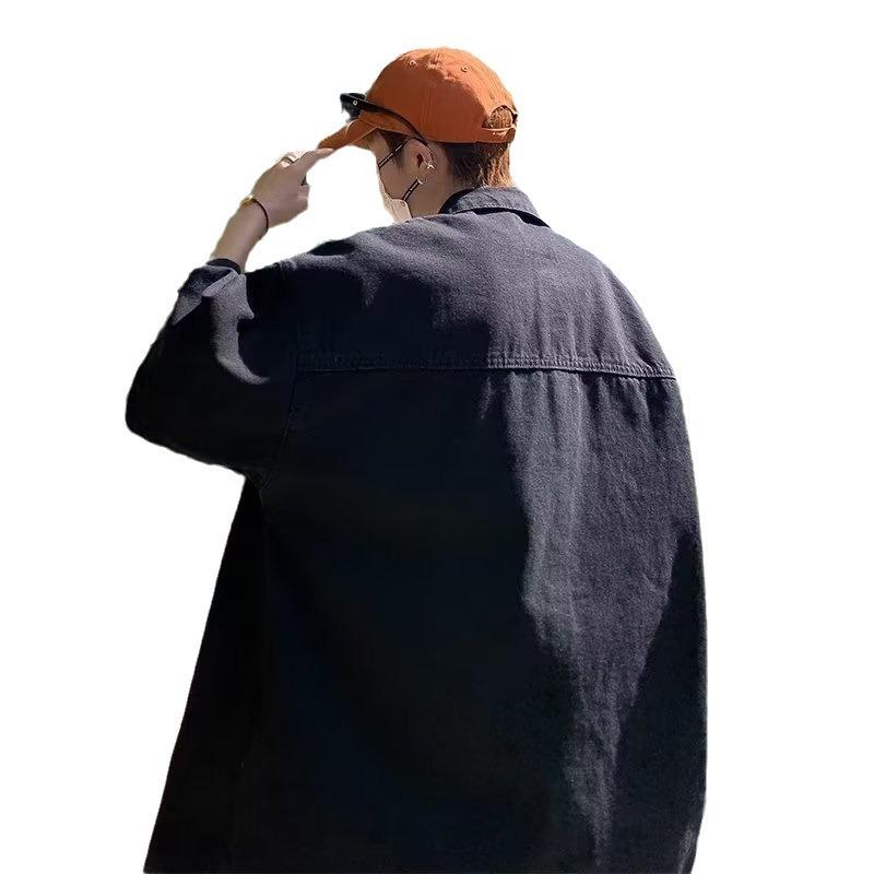シャツ 男性用 半袖シャツ デニムシャツ 切り替え アメカジ レトロ ストリート 高見え ビッグシルエット 五分袖 5分袖 カジュアル 普段使い