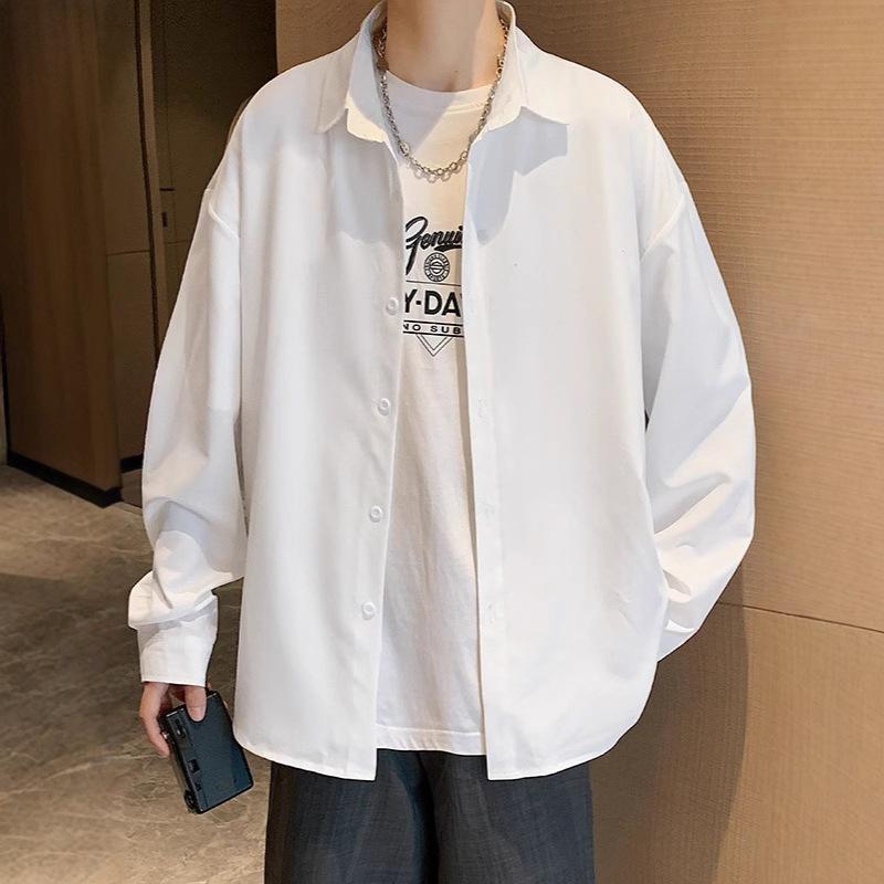 Rakuten - シャツ メンズ 男性用 韓国 ゆったり 長袖 豪華感 形態安定 無地 春秋 トップス