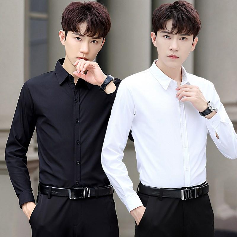 Rakuten - シャツ メンズ 男性用 長袖 スリム ビジネス フォーマル 半袖 黒 ブラック 韓国 無地