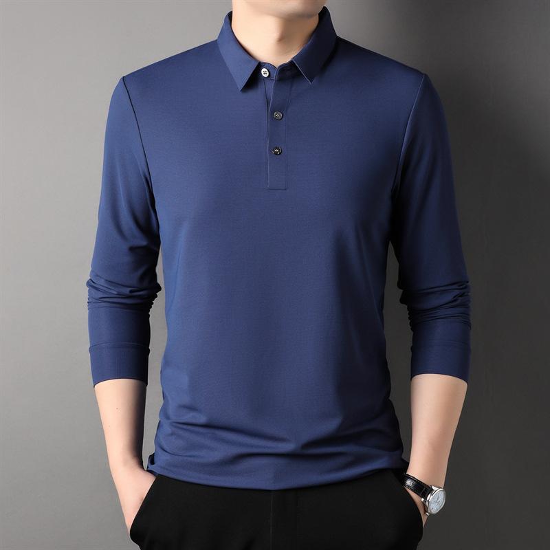 Rakuten - Tシャツ メンズ 男性用 春物 トップス カットソー 長袖 ポロシャツ 襟付き 無地 韓国 カジュアル 薄手