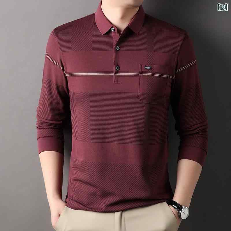 Tシャツ 男性用 長袖 コットン 紳士服 襟付き ゆったり 普段使い トップス