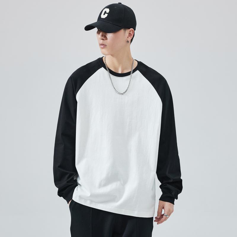 Tシャツ 男性用 アメリカンラグランスリーブ 配色 切り替え ゆったり トップス 秋冬