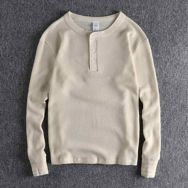 樂天商城 - Tシャツ メンズ 長袖 アメカジ 復古 ヘンリーネック リブ袖 ワッフル ニット トップス カットソー 男性用2